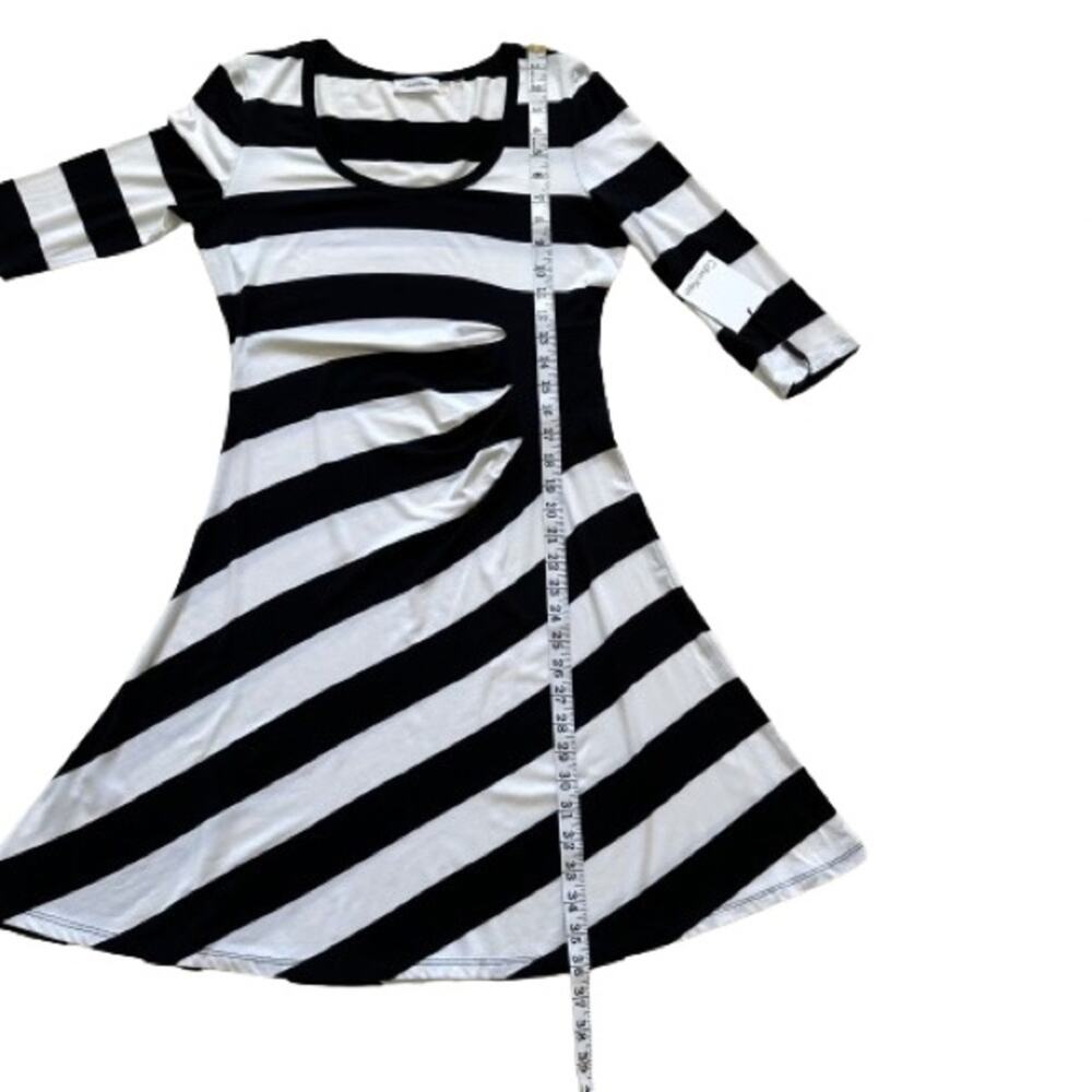 Calvin Klein Dress Black White Stripe 3/4 Sleeve Summer Casual Dress Size 10 NEW - Picture 12 of 13